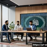 Home 20 아랍어권에서의 핫한 IT 기업 - A modern Middle Eastern fintech startup office scene featuring diverse young professionals collabora...